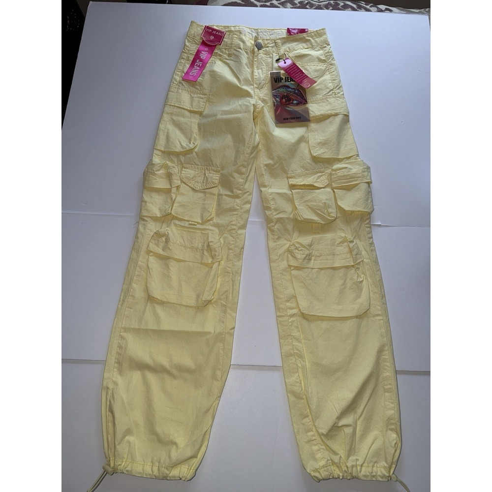 VIP Jeans Women Size 3/4 Yellow Cargo Jogger Pants 100% Cotton Spring Cute NWT